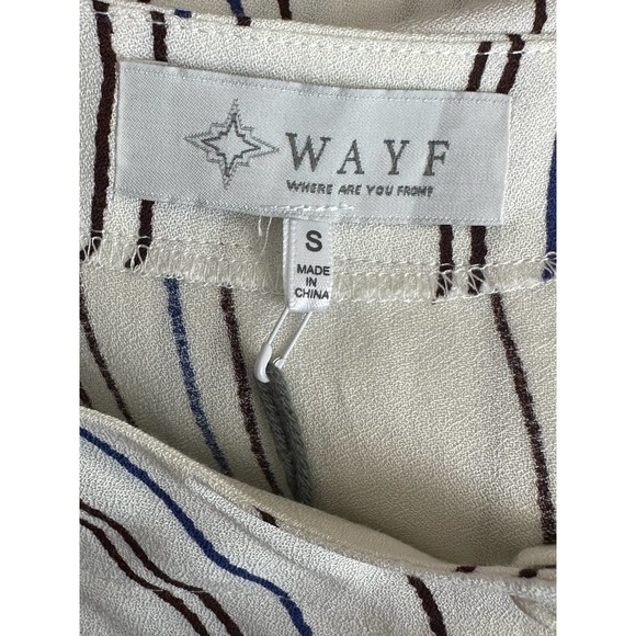 WAYF Cream with Brown Blue Stripes Long Sleeves Lace Up Tunic size Small - Picture 5 of 9